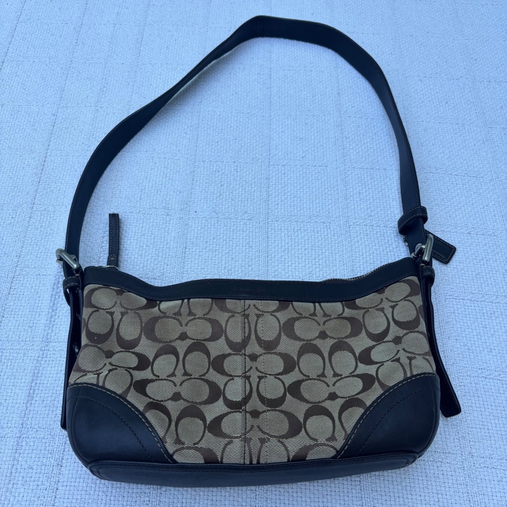 COACH Authentic Y2K Brown Leather Canvas Slouchy Crossbody East West Bag F13012 - Picture 4 of 8